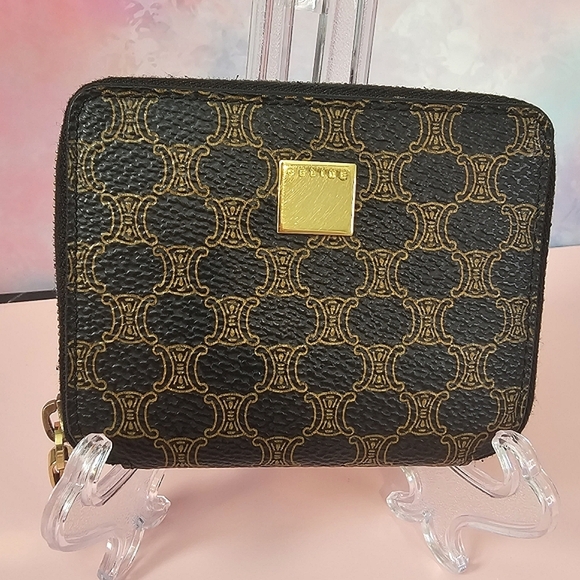 Celine Handbags - CELINE Vintage Macadam Coin Case Wallet Leather Black Brown